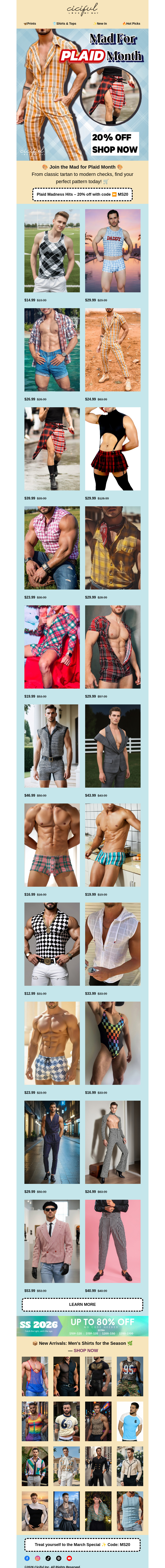 Письмо компании «Ciciful» на тему «✅ 20% Off Everything for Mad for Plaid Month»