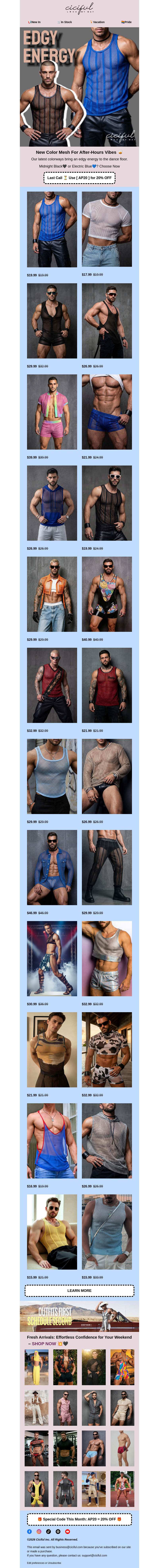Письмо компании «Ciciful» на тему «🔥 Grab Best-Selling Mesh in Every Shade!»