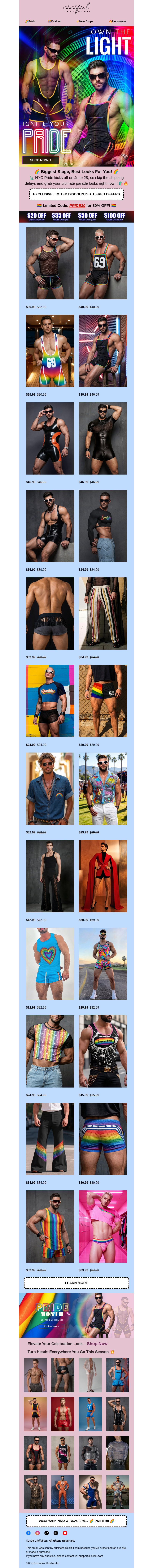 Письмо компании «Ciciful» на тему «🏳️‍🌈 Slay Pride – Limited & Exclusive Discounts! 💝»