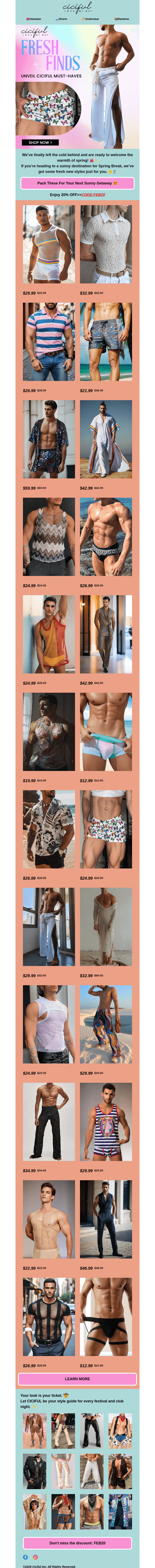 Письмо компании «Ciciful» на тему «Dream Getaway🏝️Exclusive 20% Off Sitewide!»