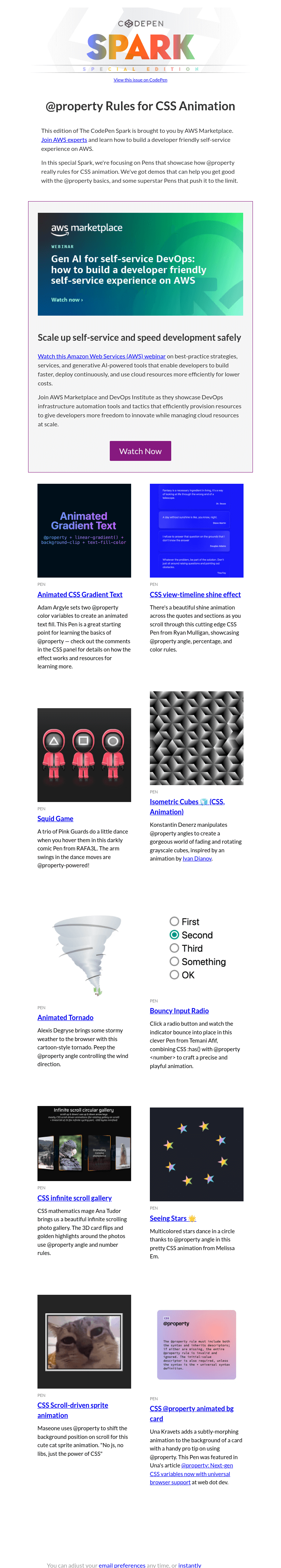 Письмо компании «CodePen» на тему «[CodePen Spark] @property Rules for CSS Animation»