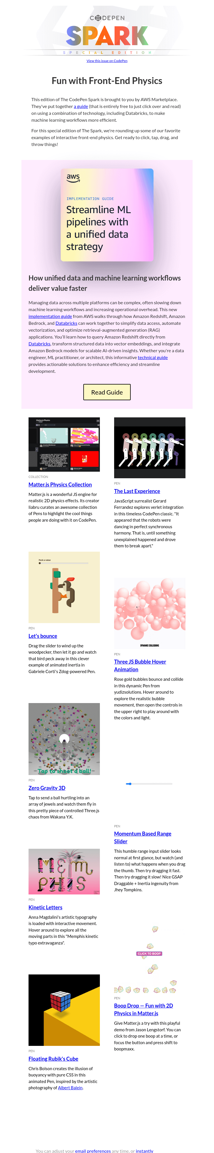Письмо компании «CodePen» на тему «[CodePen Spark] Fun with Front-End Physics»