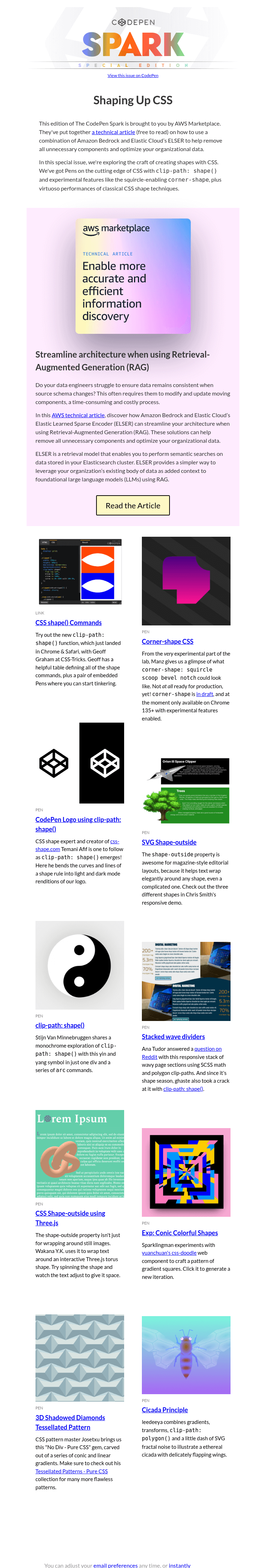 Письмо компании «CodePen» на тему «[CodePen Spark] Shaping Up CSS»