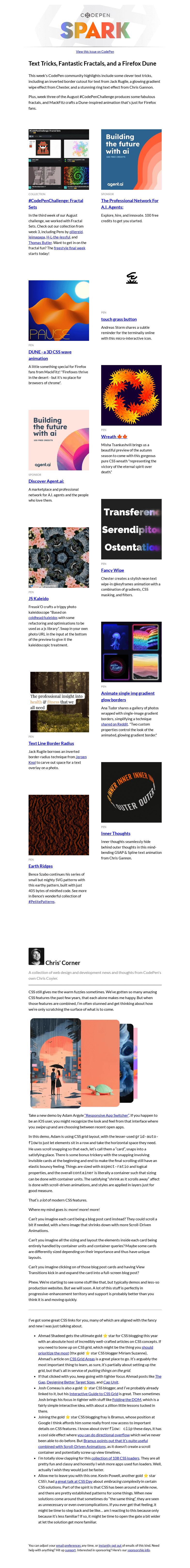 Письмо компании «CodePen» на тему «Text Tricks, Fantastic Fractals, and a Firefox Dune»