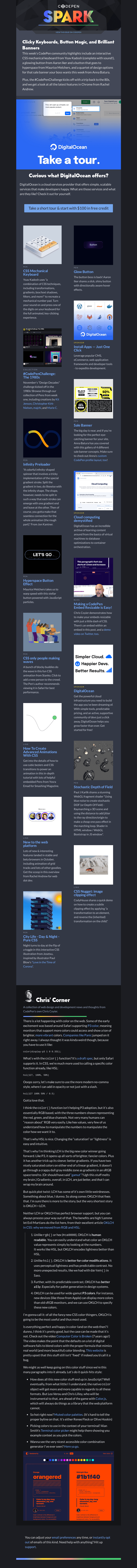 Письмо компании «CodePen» на тему «Clicky Keyboards, Button Magic, and Brilliant Banners»