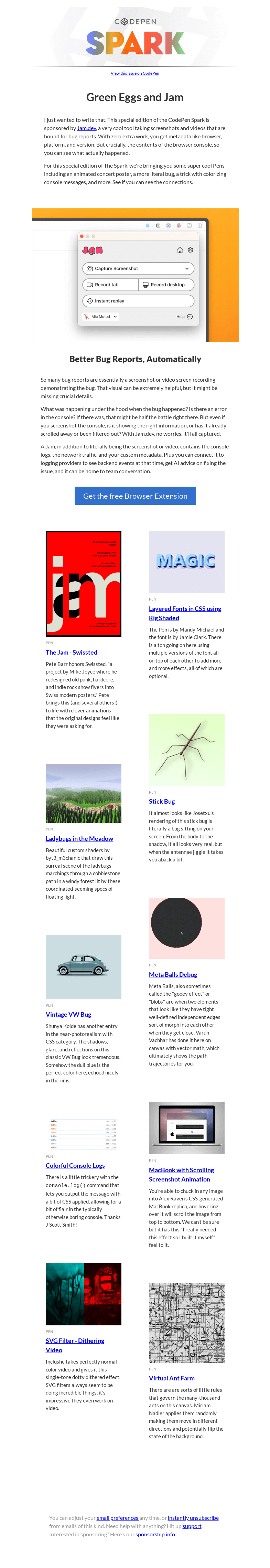 Письмо компании «CodePen» на тему «[CodePen Spark] Green Eggs and Jam »