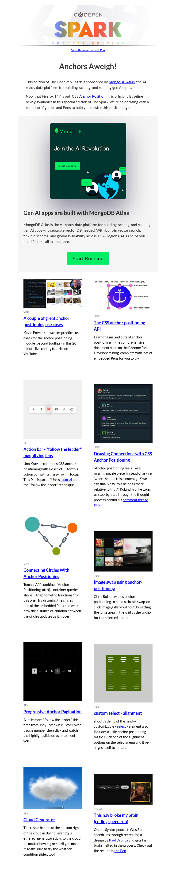 Письмо компании «CodePen» на тему «[CodePen Spark] Anchors Aweigh!»