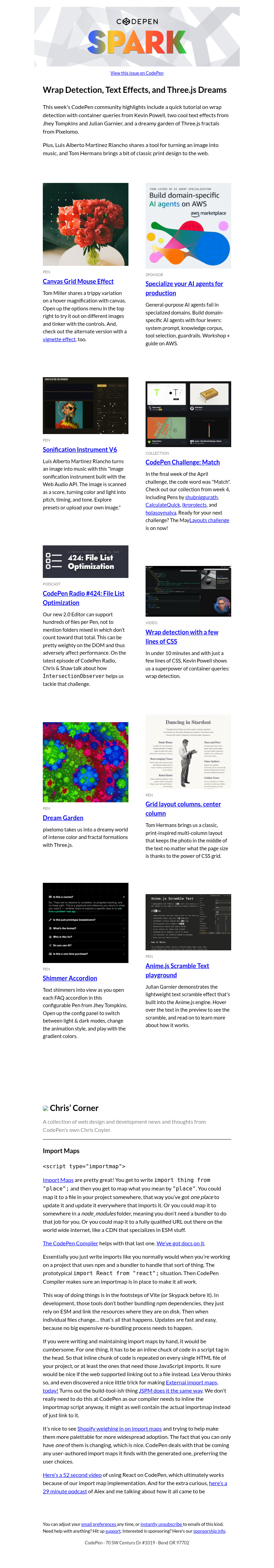 Письмо компании «CodePen» на тему «Wrap Detection, Text Effects, and Three.js Dreams»