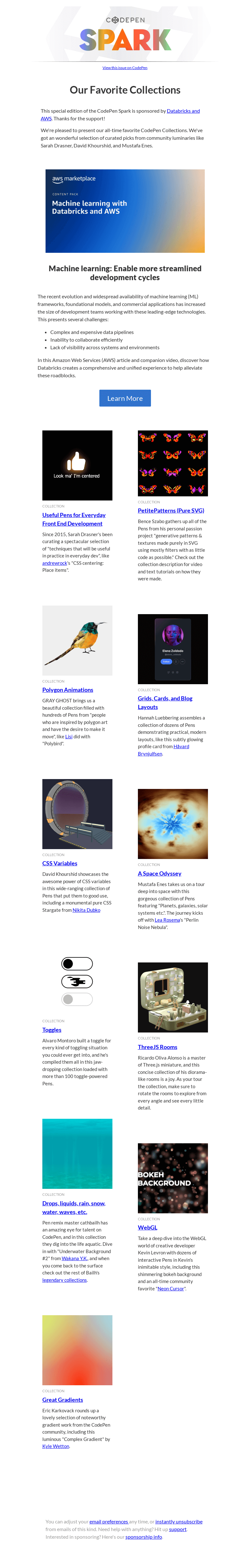 Письмо компании «CodePen» на тему «[CodePen Spark] Our Favorite Collections»