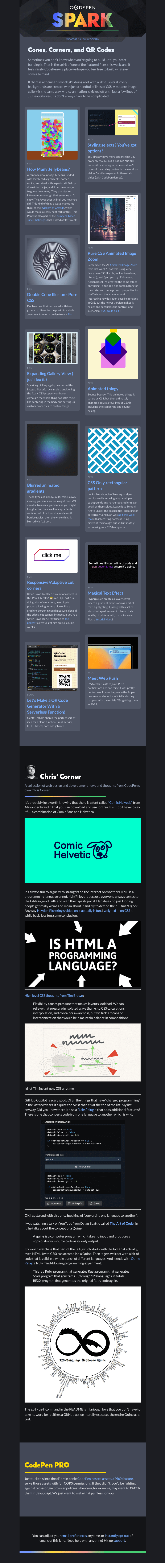 Письмо компании «CodePen» на тему «Cones, Corners, and QR Codes»