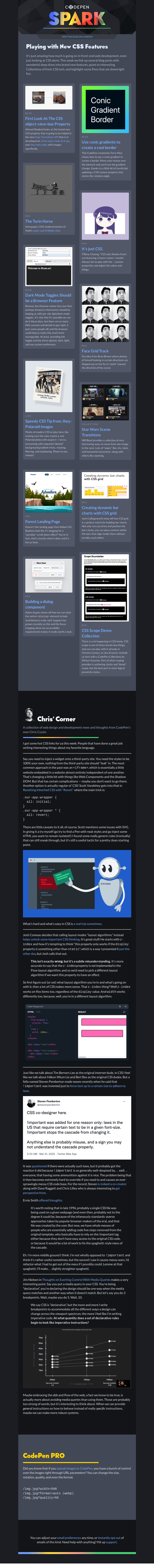 Письмо компании «CodePen» на тему «Playing with New CSS Features»