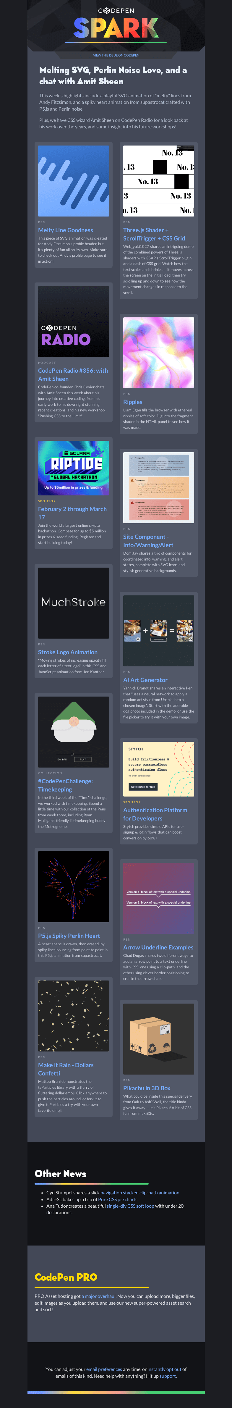 Письмо компании «CodePen» на тему «Melting SVG, Perlin Noise Love, and a chat with Amit Sheen»