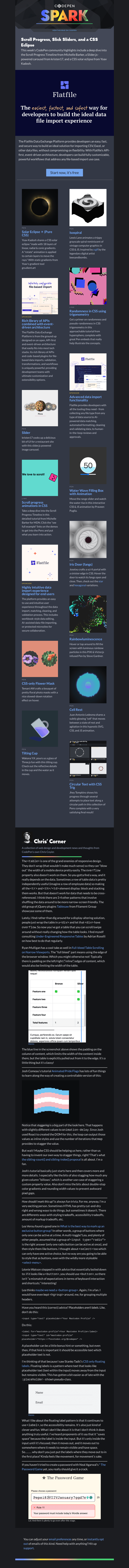 Письмо компании «CodePen» на тему «[CodePen Spark] Scroll Progress, Slick Sliders, and a CSS Eclipse»