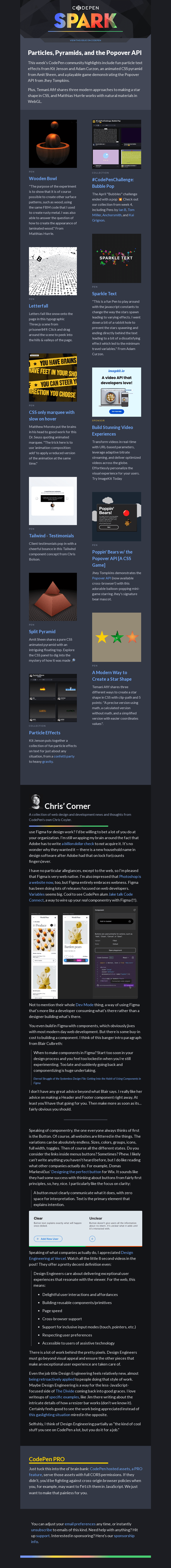 Письмо компании «CodePen» на тему «Particles, Pyramids, and the Popover API»