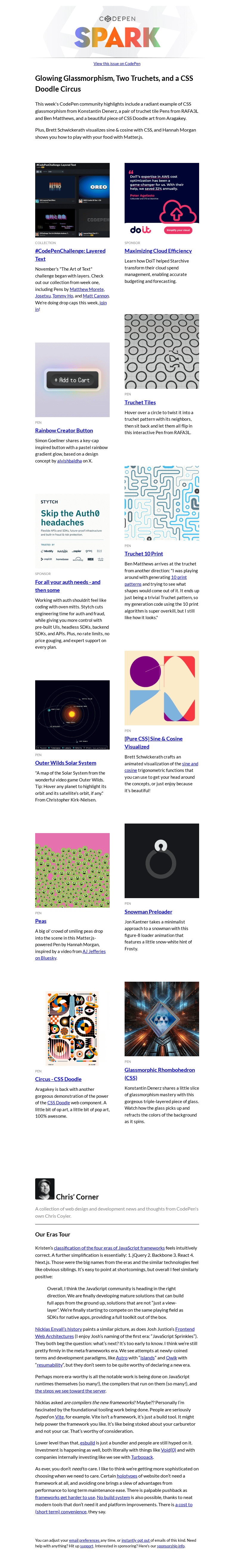 Письмо компании «CodePen» на тему «Glowing Glassmorphism, Two Truchets, and a CSS Doodle Circus»