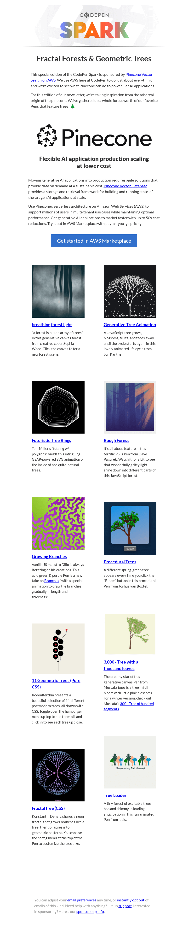 Письмо компании «CodePen» на тему «[CodePen Spark] Fractal Forests and Geometric Trees»