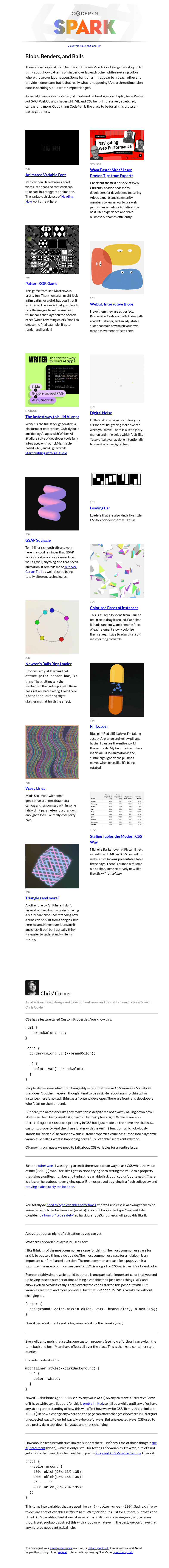 Письмо компании «CodePen» на тему «Blobs, Benders, and Balls»