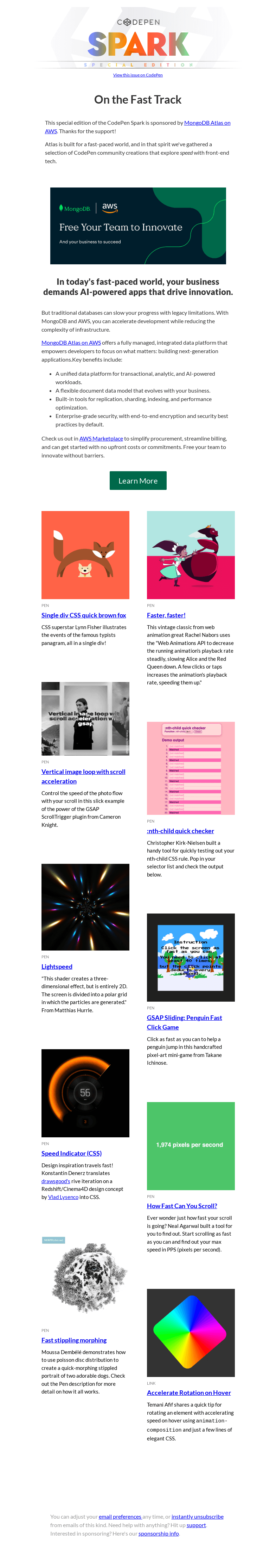Письмо компании «CodePen» на тему «[CodePen Spark] On the Fast Track»