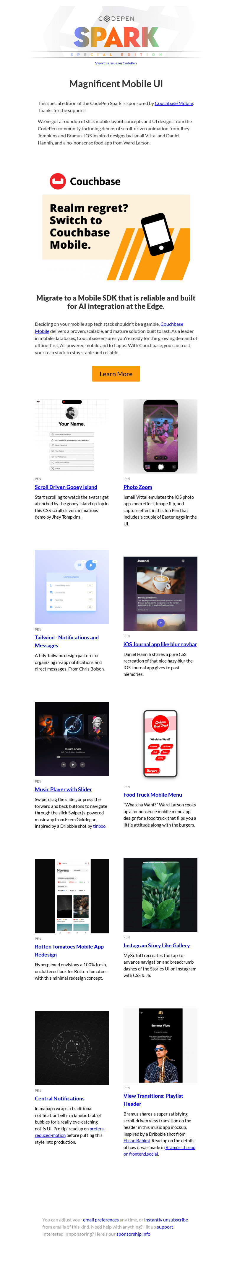 Письмо компании «CodePen» на тему «[CodePen Spark] Magnificent Mobile UI»