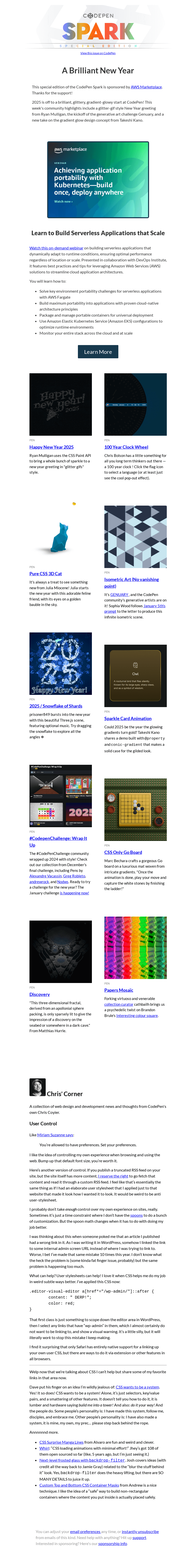 Письмо компании «CodePen» на тему «[CodePen Spark] A Brilliant New Year»