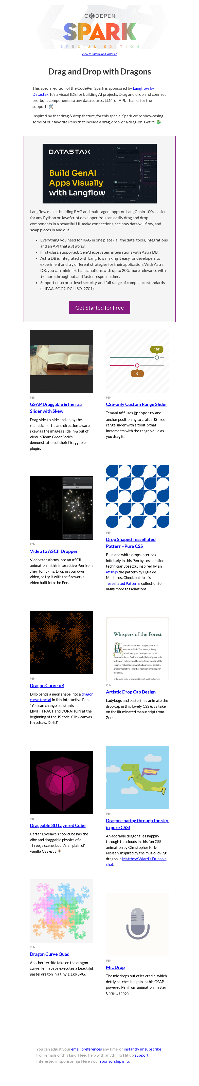 Письмо компании «CodePen» на тему «[CodePen Spark] Drag and Drop with Dragons»