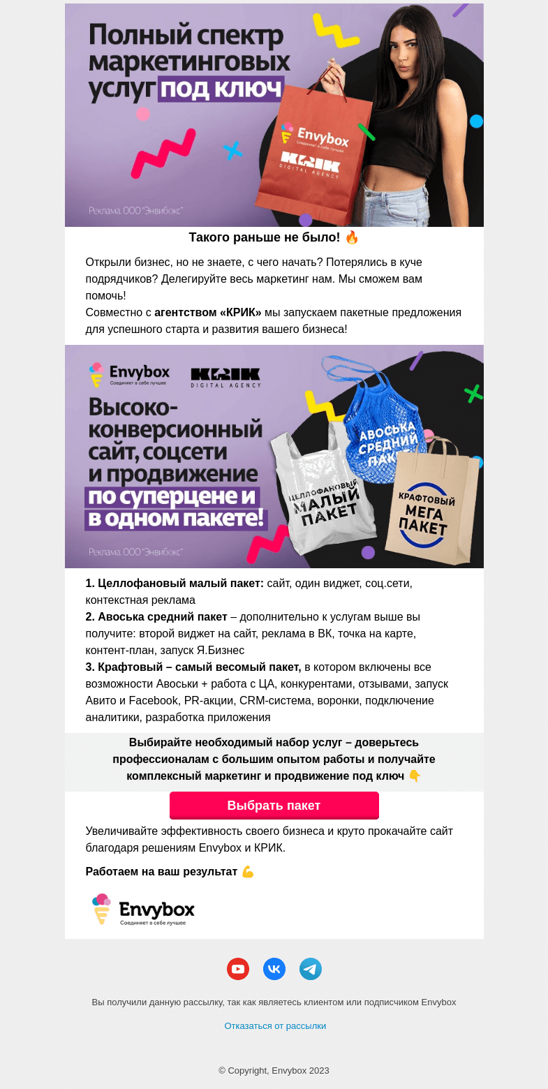 Письмо компании «Envybox» на тему «Вы в шаге от успеха»