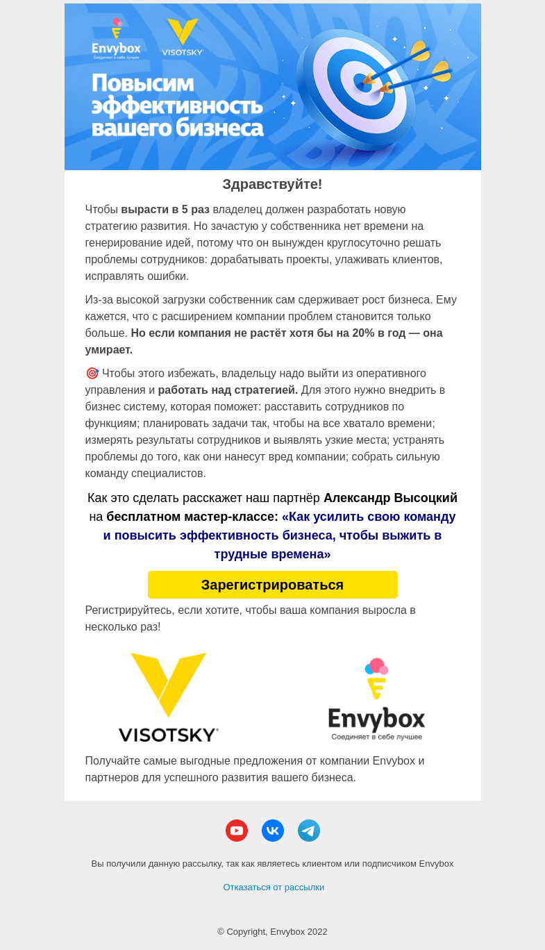 Письмо компании «Envybox» на тему «Как масштабировать бизнес в 5 раз?»