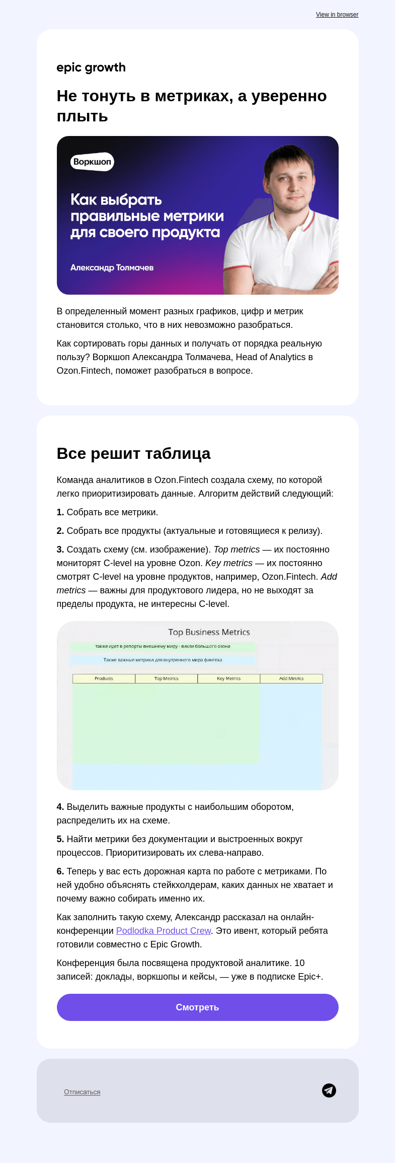 Письмо компании «Epic Growth» на тему «Представьте себе — в метриках можно разобраться»