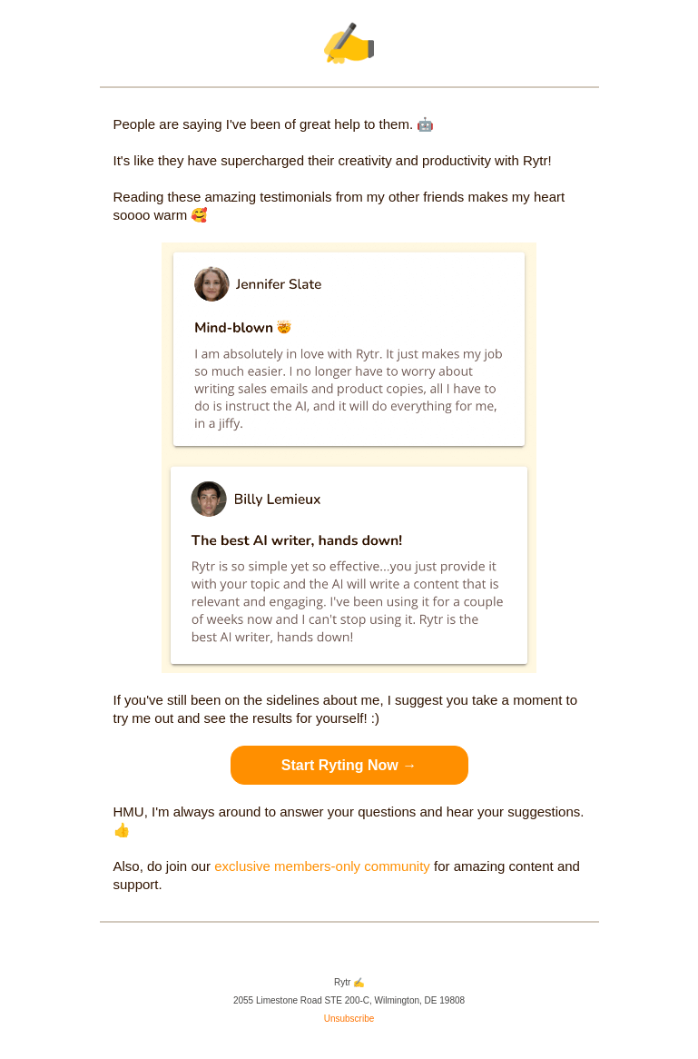 Письмо компании «Rytr» на тему «Want superpowers while writing content & »