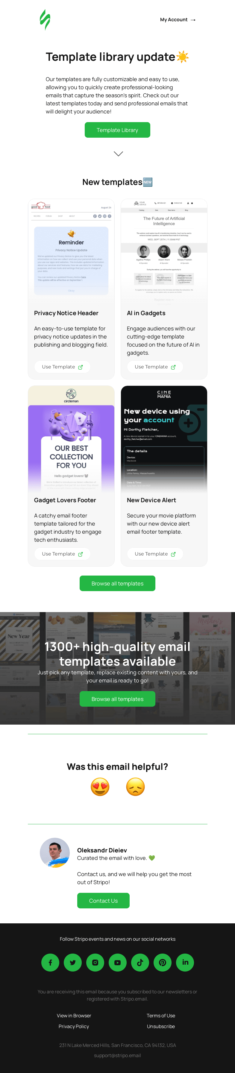 Письмо компании «Stripo» на тему «☀️The template library update is here!»