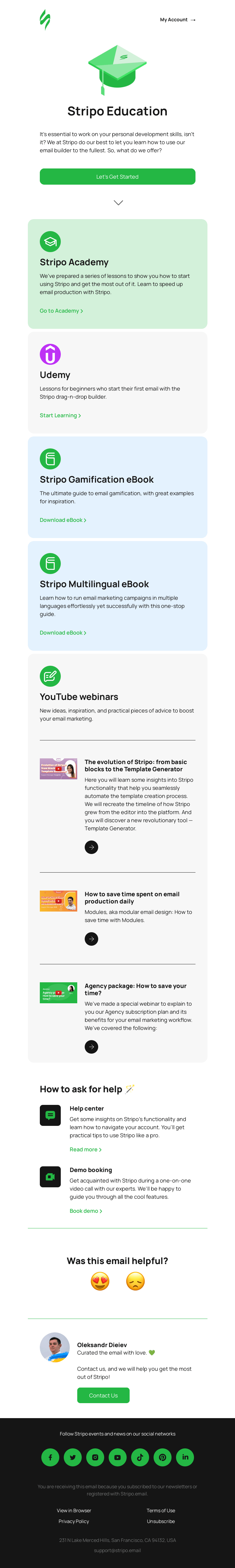 Письмо компании «Stripo» на тему «Transform your email marketing with Stripo's learning resources🪄»