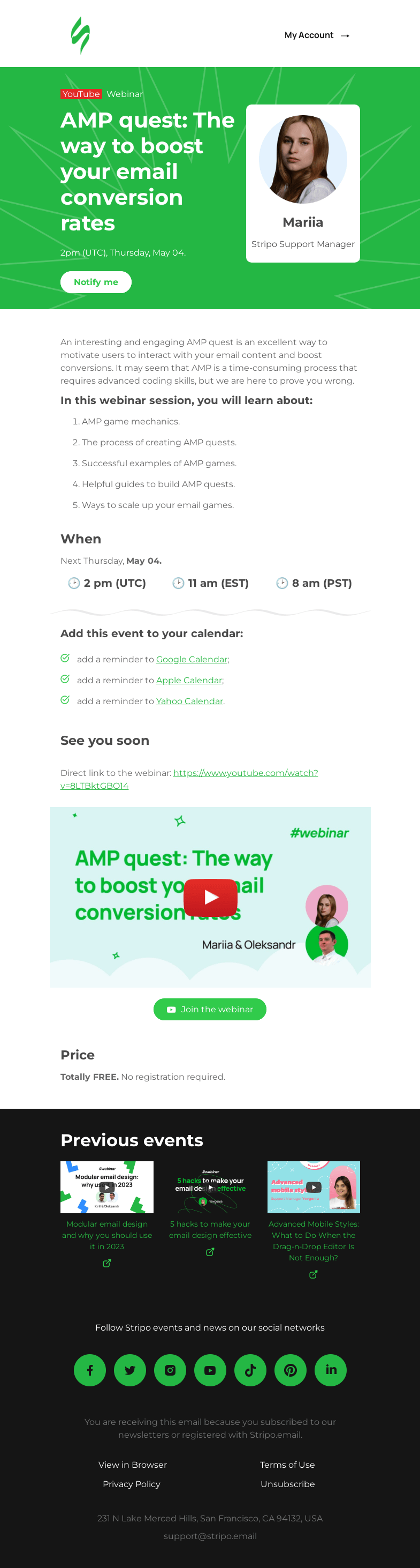 Письмо компании «Stripo» на тему «🧭AMP quest: The way to boost your email conversion rates»