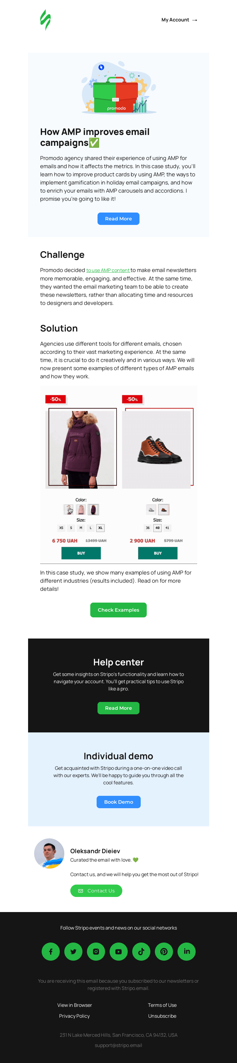 Письмо компании «Stripo» на тему «How AMP emails engage subscribers✅»