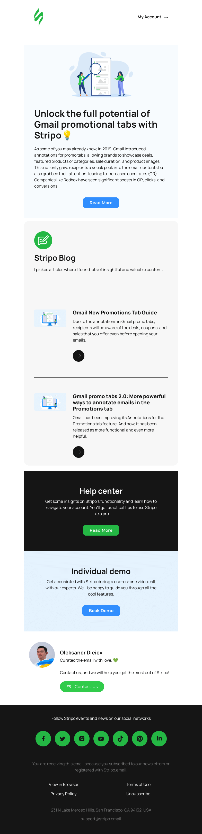 Письмо компании «Stripo» на тему «Master Gmail's Promotional Tabs: Increase Your Email Visibility with Stripo! 🌟📩»