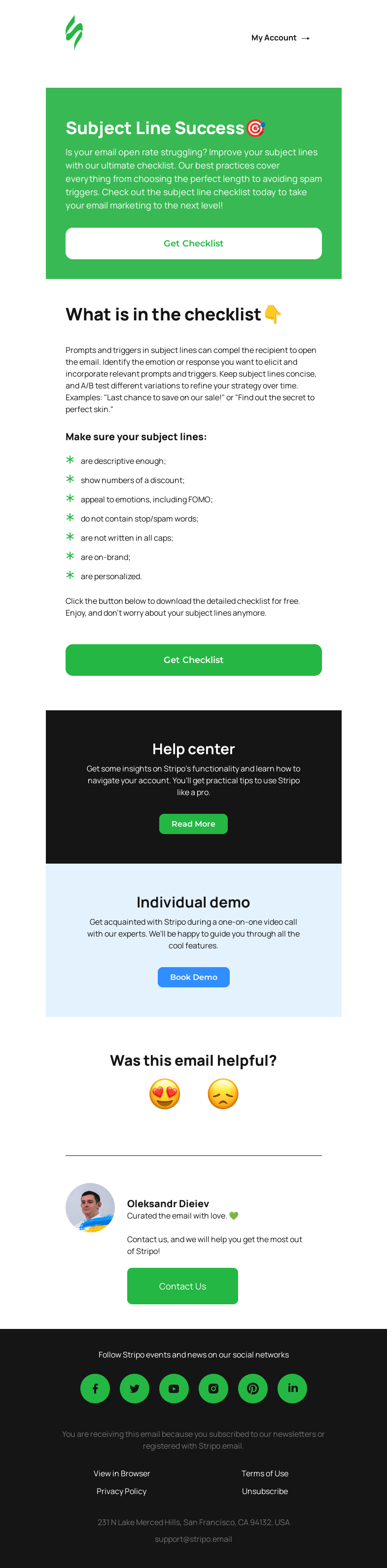 Письмо компании «Stripo» на тему «🚀 Boost Your Email Open Rates with Our Subject Line Checklist»