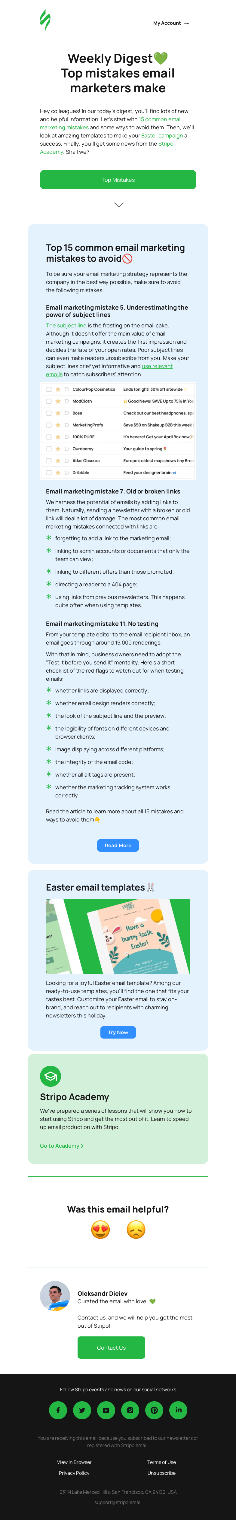 Письмо компании «Stripo» на тему «📚Learn How to Avoid Common Email Marketing Mistakes»