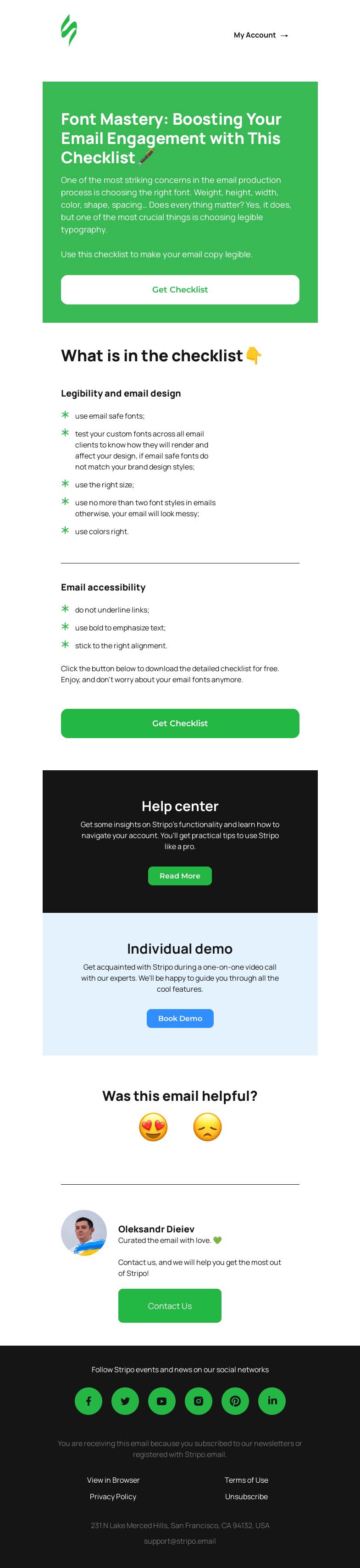 Письмо компании «Stripo» на тему «📝 Fonts Matter: Ensuring Effective Emails with This Checklist»