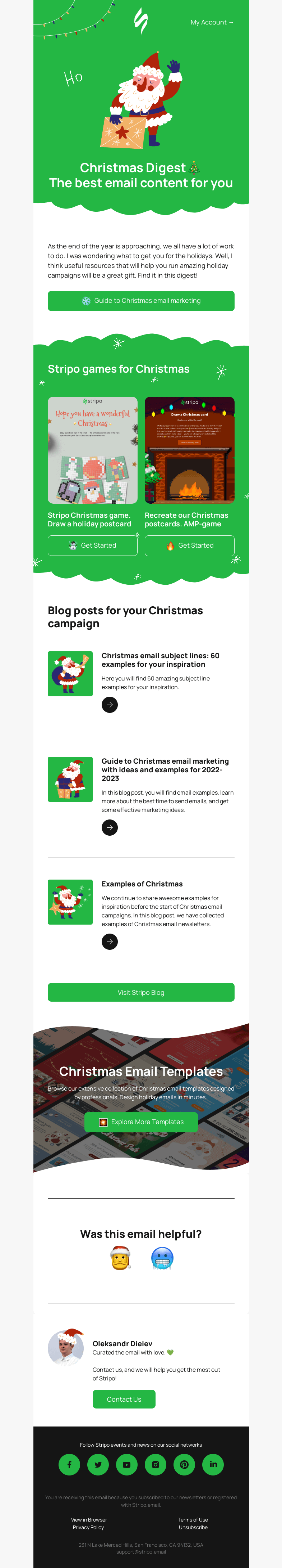 Письмо компании «Stripo» на тему «Ho-ho-ho, it's Christmas Digest🎄»