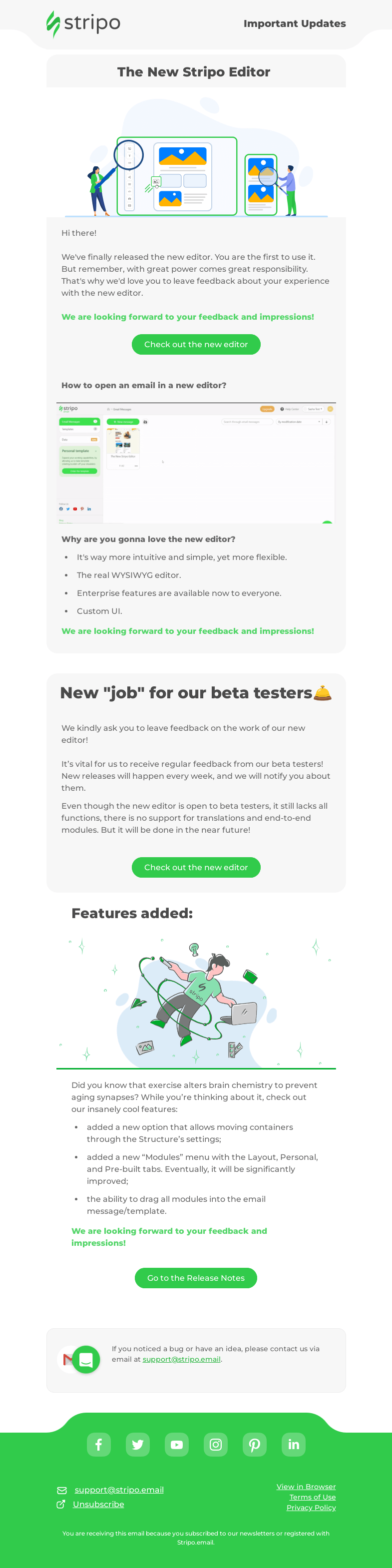 Письмо компании «Stripo» на тему «🔥 There's the New Stripo Editor in this email»