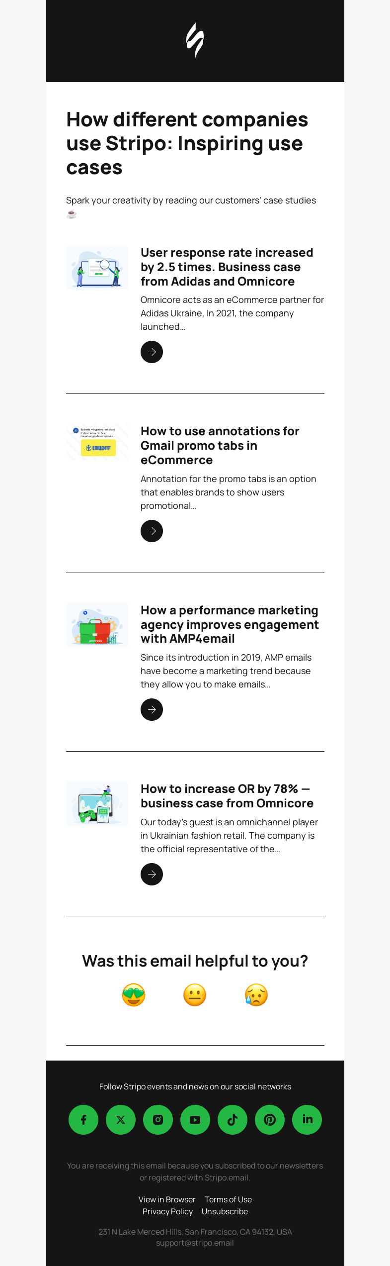 Письмо компании «Stripo» на тему «Stripo Case Studies: AI vs. Human Copy, Doubled OR, and
 Gamification»