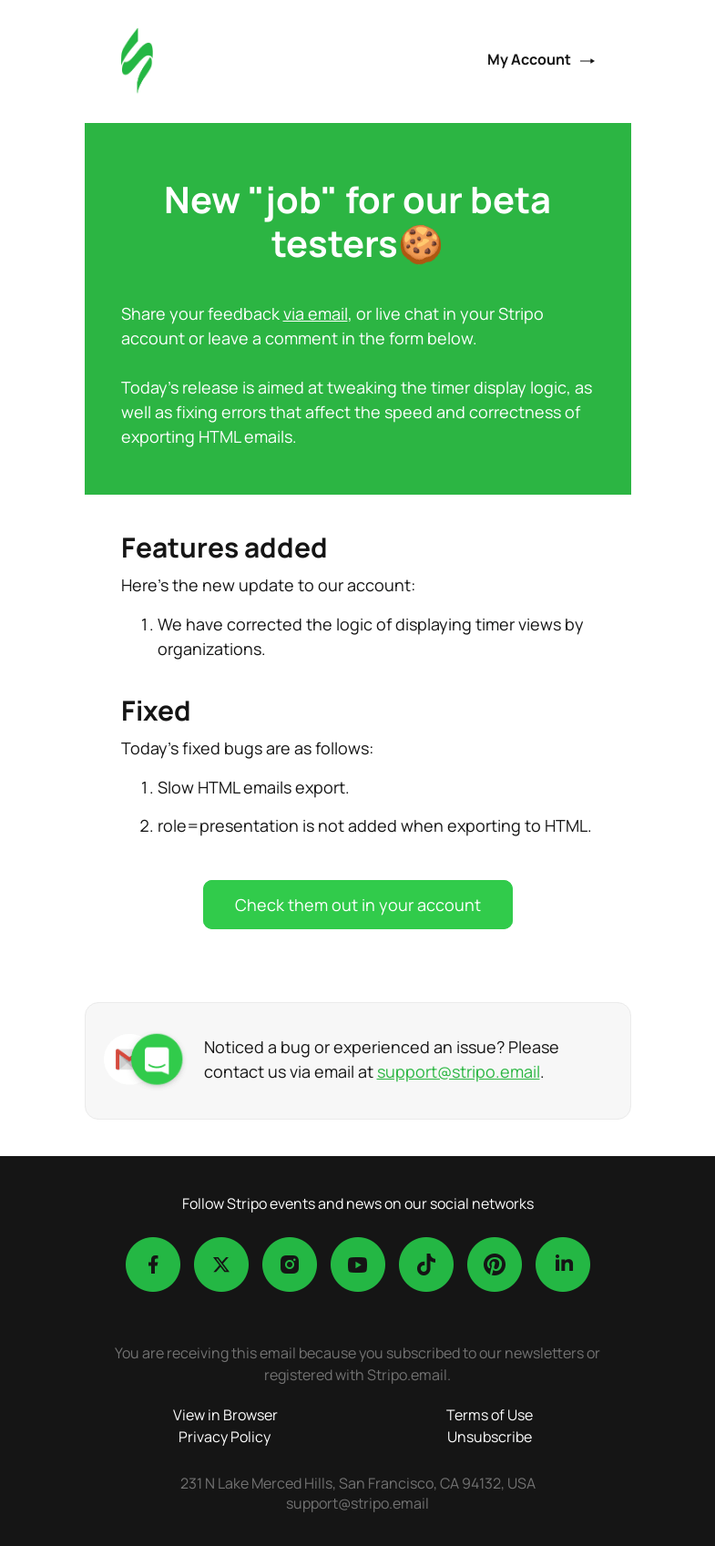 Письмо компании «Stripo» на тему «🚨 New Product Updates for Beta Testers Only: Be the First to Know»