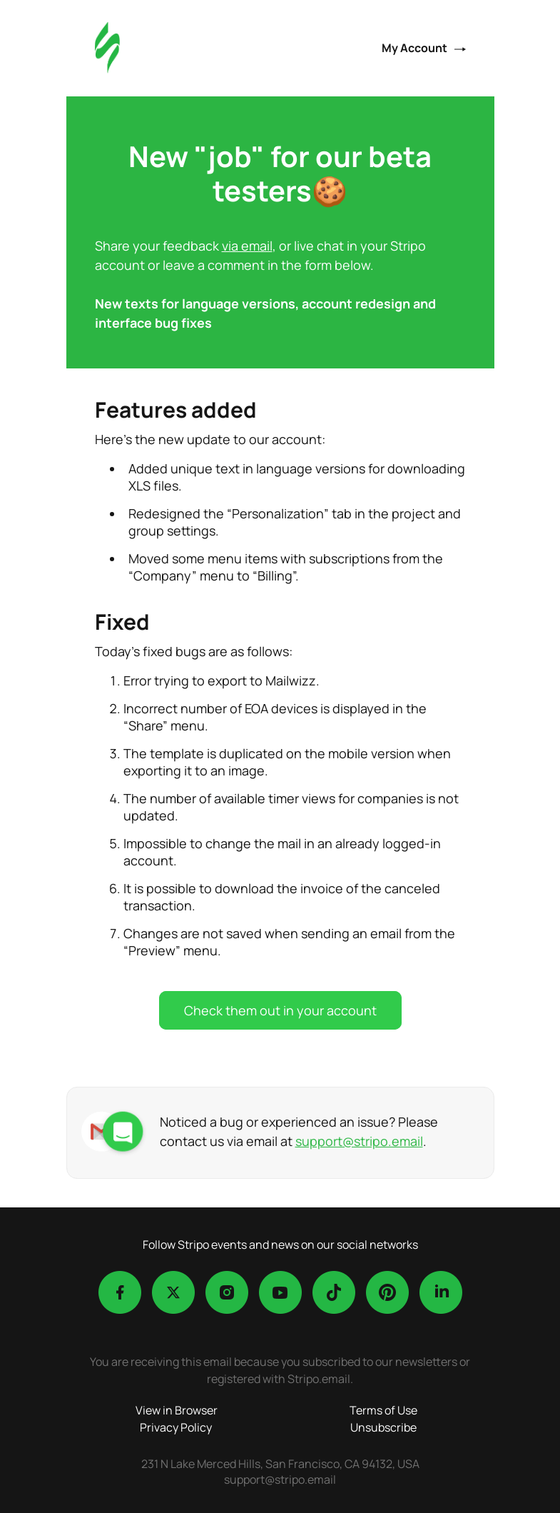 Письмо компании «Stripo» на тему «🚨 New Product Updates for Beta Testers Only: Be the First to Know»