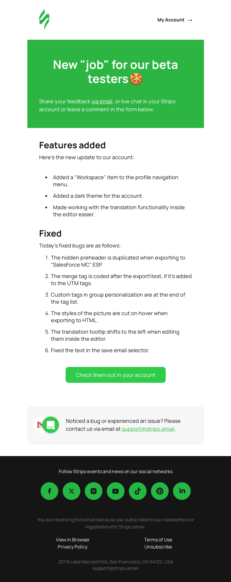 Письмо компании «Stripo» на тему «🚨 New Product Updates for Beta Testers Only: Be the First to Know»