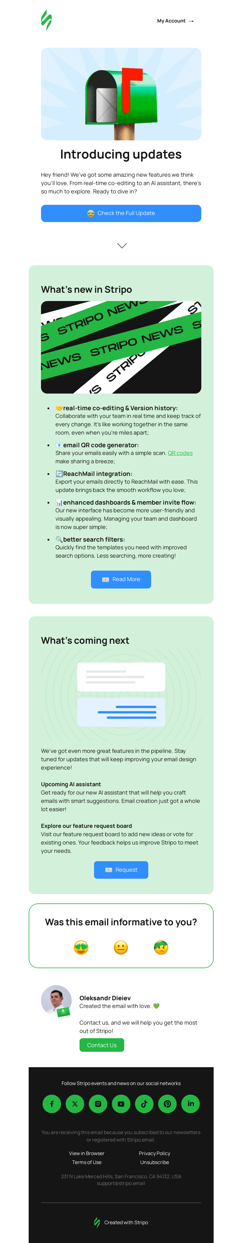 Письмо компании «Stripo» на тему «📬 Fresh Updates from Stripo»