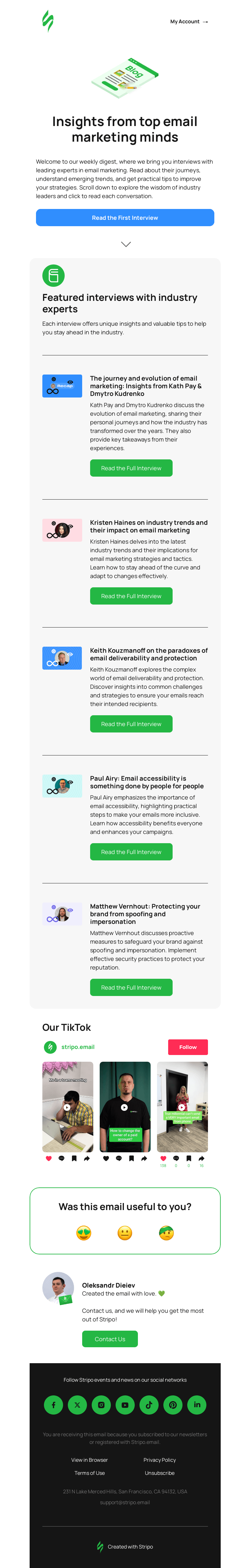 Письмо компании «Stripo» на тему «🎙️Exclusive Interviews with Email Marketing Experts»
