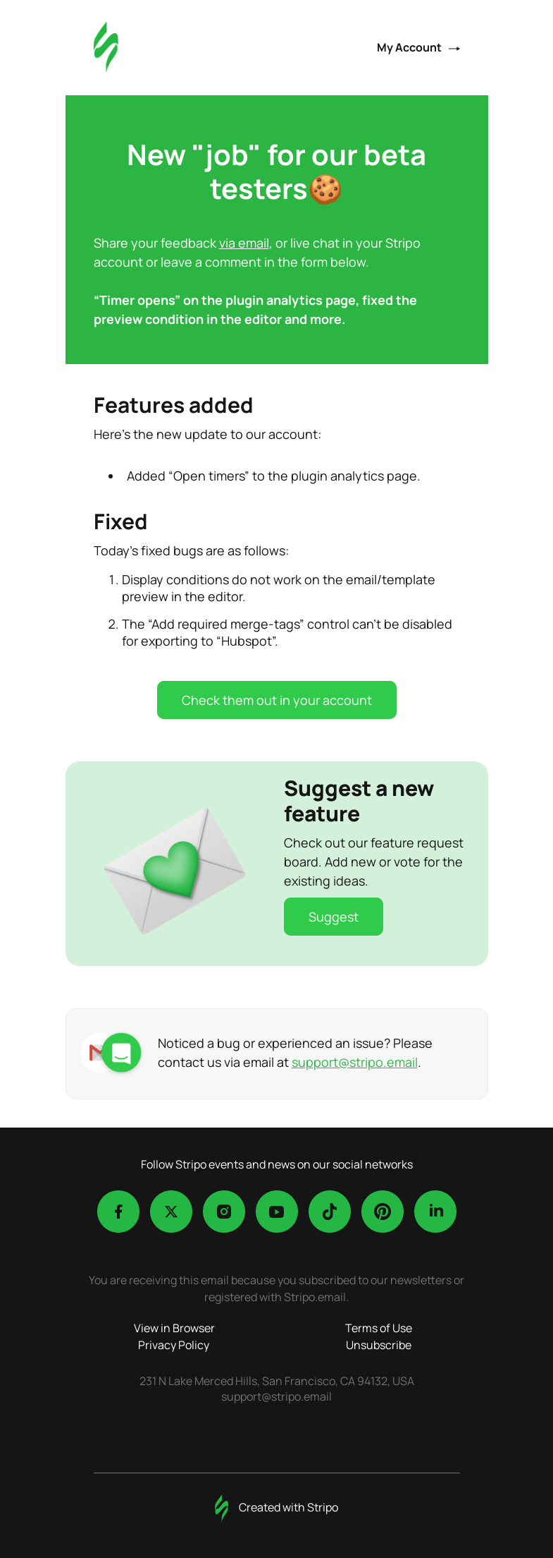 Письмо компании «Stripo» на тему «New release alert: Be the first to test it out 🚨»