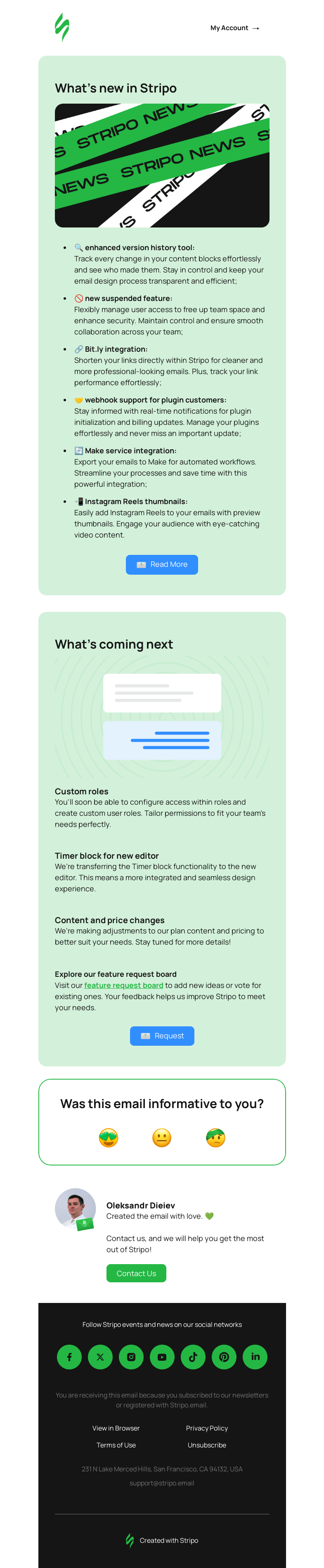Письмо компании «Stripo» на тему «📬 New Stripo Features You Can't Miss!»