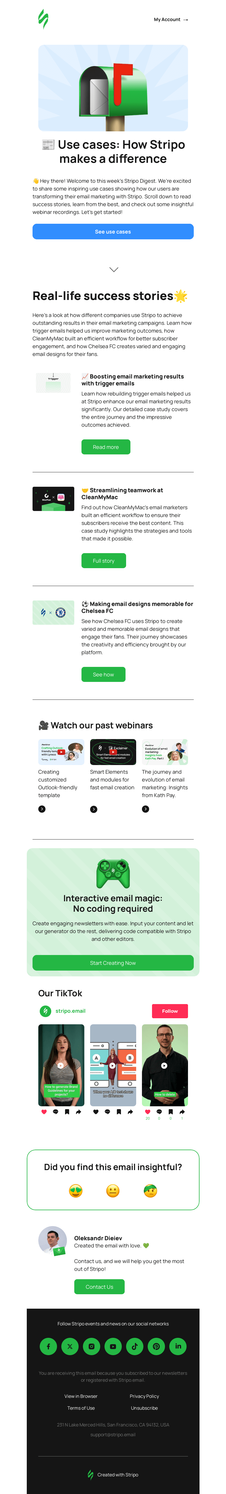 Письмо компании «Stripo» на тему «3 inspiring Stripo use cases you need to see! 📚»