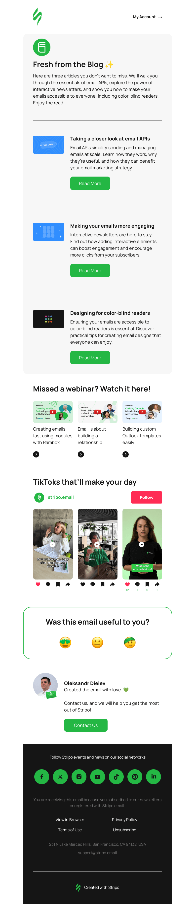 Письмо компании «Stripo» на тему «📚 Missed our latest articles? Catch up now!»