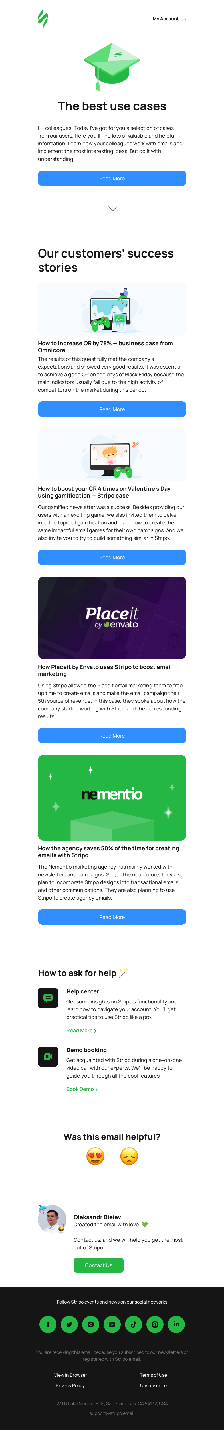 Письмо компании «Stripo» на тему «📚 The most interesting cases from our users»